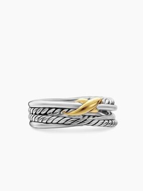 David Yurman Two-Tone Silver Stack Ring with Gold Accent